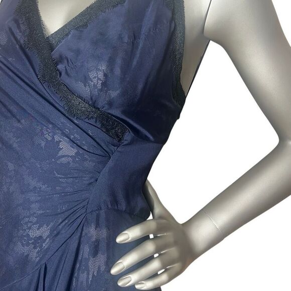 Meghan Silk Lace-Trim Dark Blue  Gown Dress 4 (024) - Picture 7 of 15